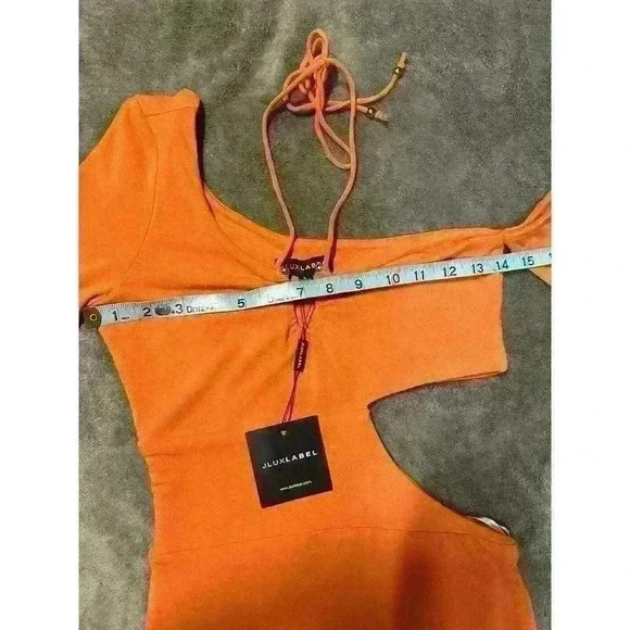 NWT J Lux Label Orange Midi Dress Women’s Size Small Cut Out Long Sleeve - Picture 5 of 9